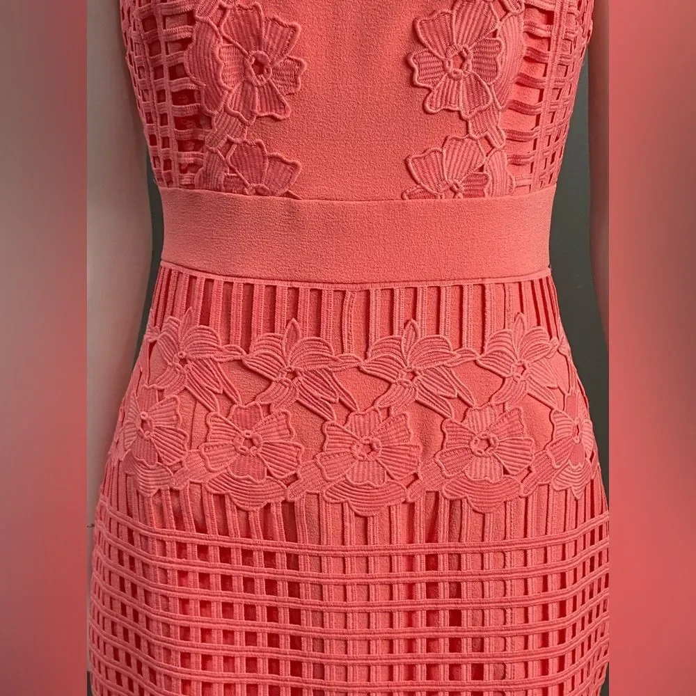 NWT ANTONIO MELANI Coral Textured Midi Sheath Dress Size 2 - Picture 3 of 12